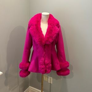 Fuschia faux fur trimmed jacket